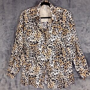 Suitsme Shirt Womens Small Leopard Animal Print 100% Silk Button Front Blouse